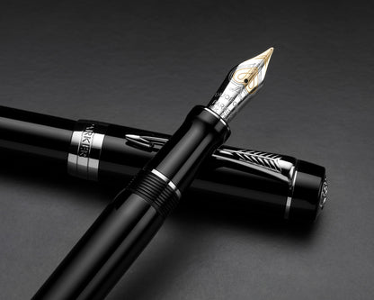 Parker Duofold Classic Black CT Fountain Pen - 18k Gold nib