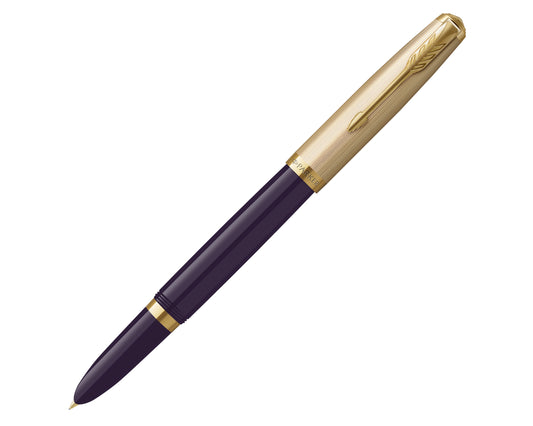 Parker 51 Deluxe Plum Acrylic & Metal GT Fountain Pen - 18k Gold Fine