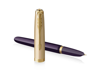 Parker 51 Deluxe Plum Acrylic & Metal GT Fountain Pen - 18k Gold Fine