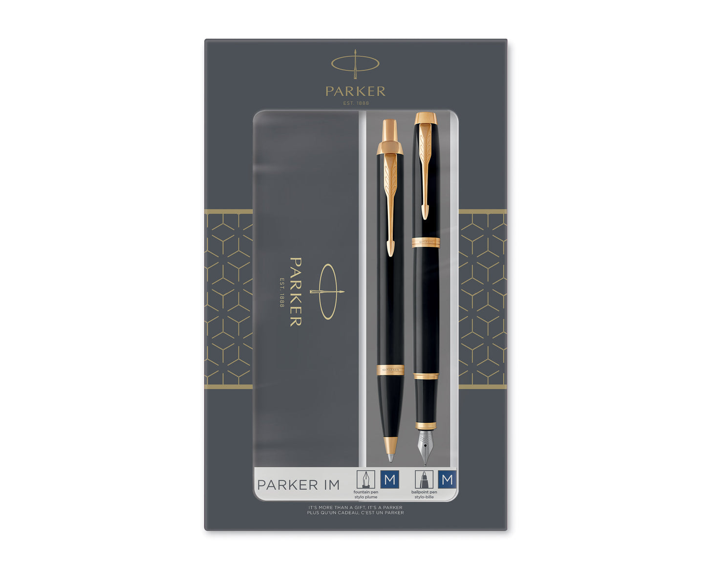 Parker IM Duo Set Black Lacquer GT Ballpoint & Fountain Pen