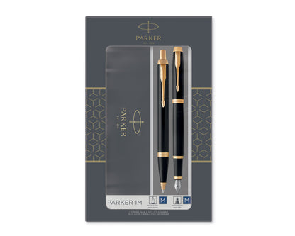 Parker IM Duo Set Black Lacquer GT Ballpoint & Fountain Pen
