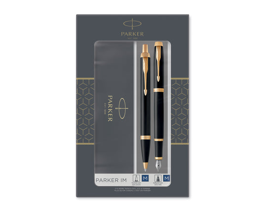 Parker IM Duo Set Black Lacquer GT Ballpoint & Fountain Pen