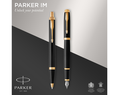 Parker IM Duo Set Black Lacquer GT Ballpoint & Fountain Pen