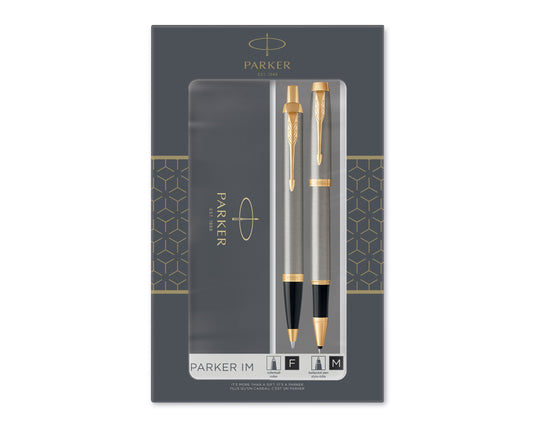 Parker IM Duo Set Brushed Metal GT Ballpoint & Rollerball Pen