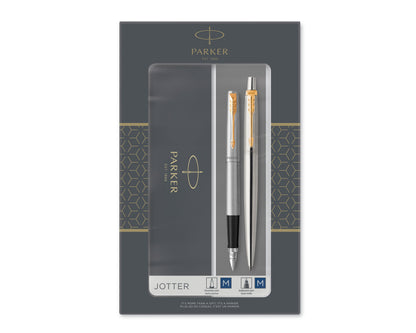 Parker Jotter Duo Set Stainless Steel GT Ballpoint & Fountain Pen