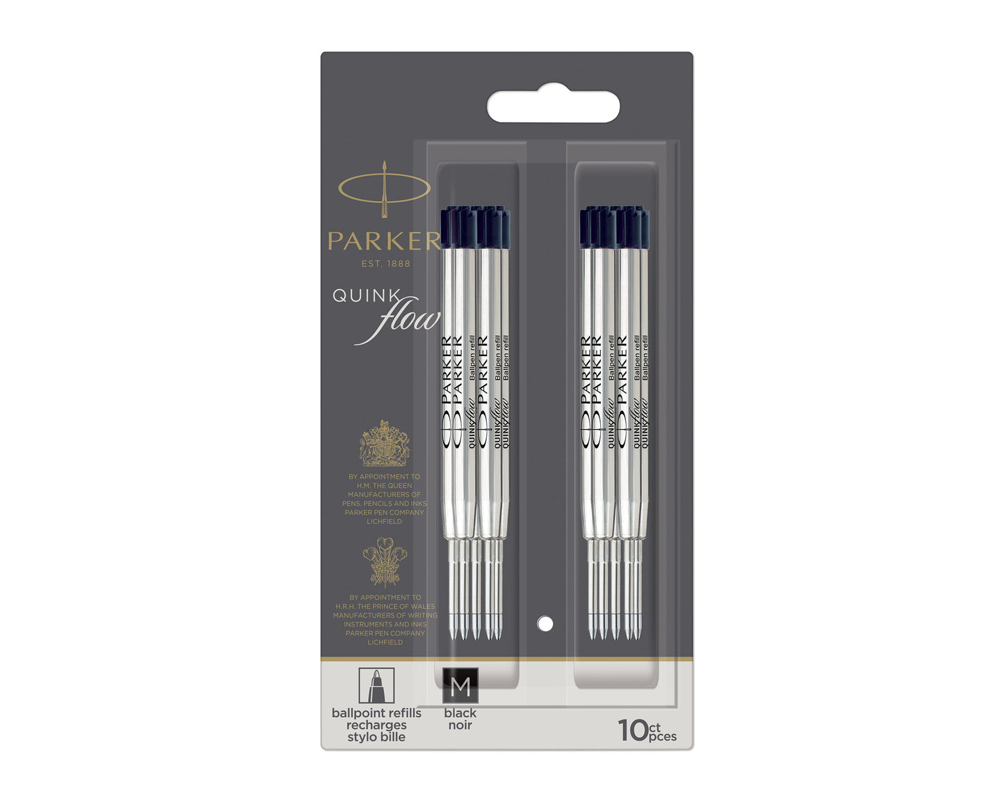 Parker Quinkflow Ballpoint Refill Medium Black 10-Pack