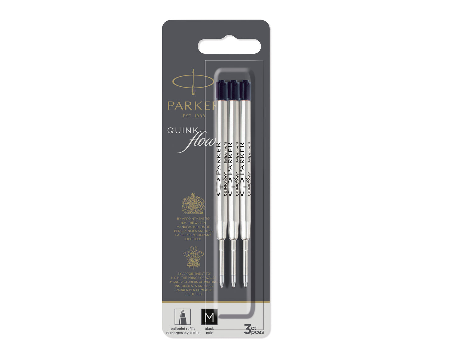 Parker Quinkflow Ballpoint Refill Medium Black 3-Pack