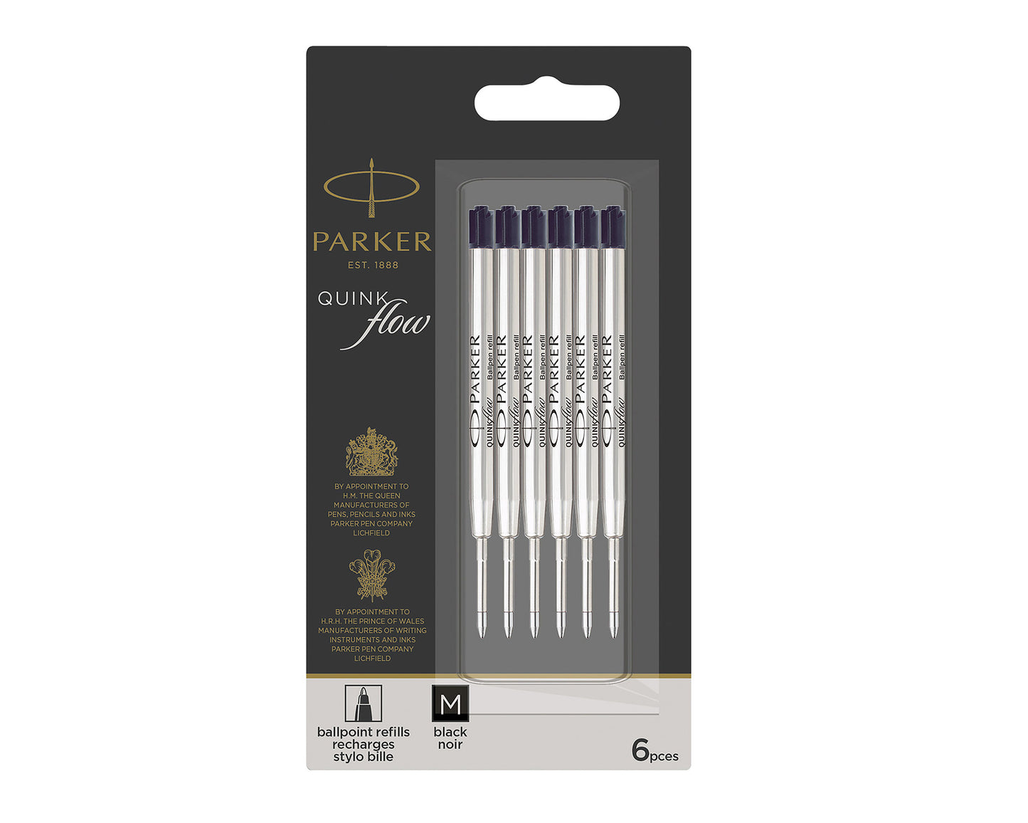 Parker Quinkflow Ballpoint Refill Medium Black 6-Pack