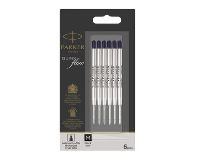 Parker Quinkflow Ballpoint Refill Medium Black 6-Pack