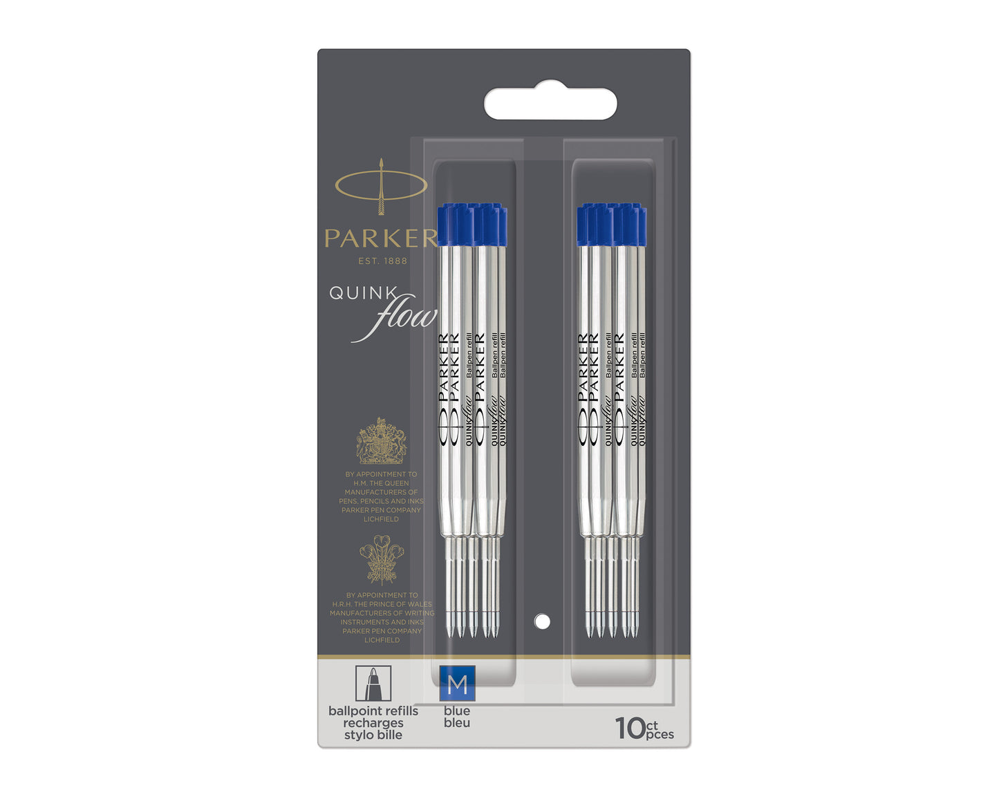 Parker Quinkflow Ballpoint Refill Medium Blue 10-Pack