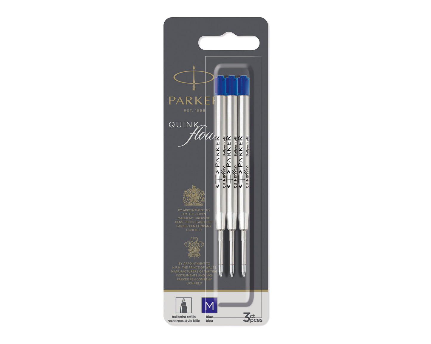 Parker Quinkflow Ballpoint Refill Medium Blue 3-Pack