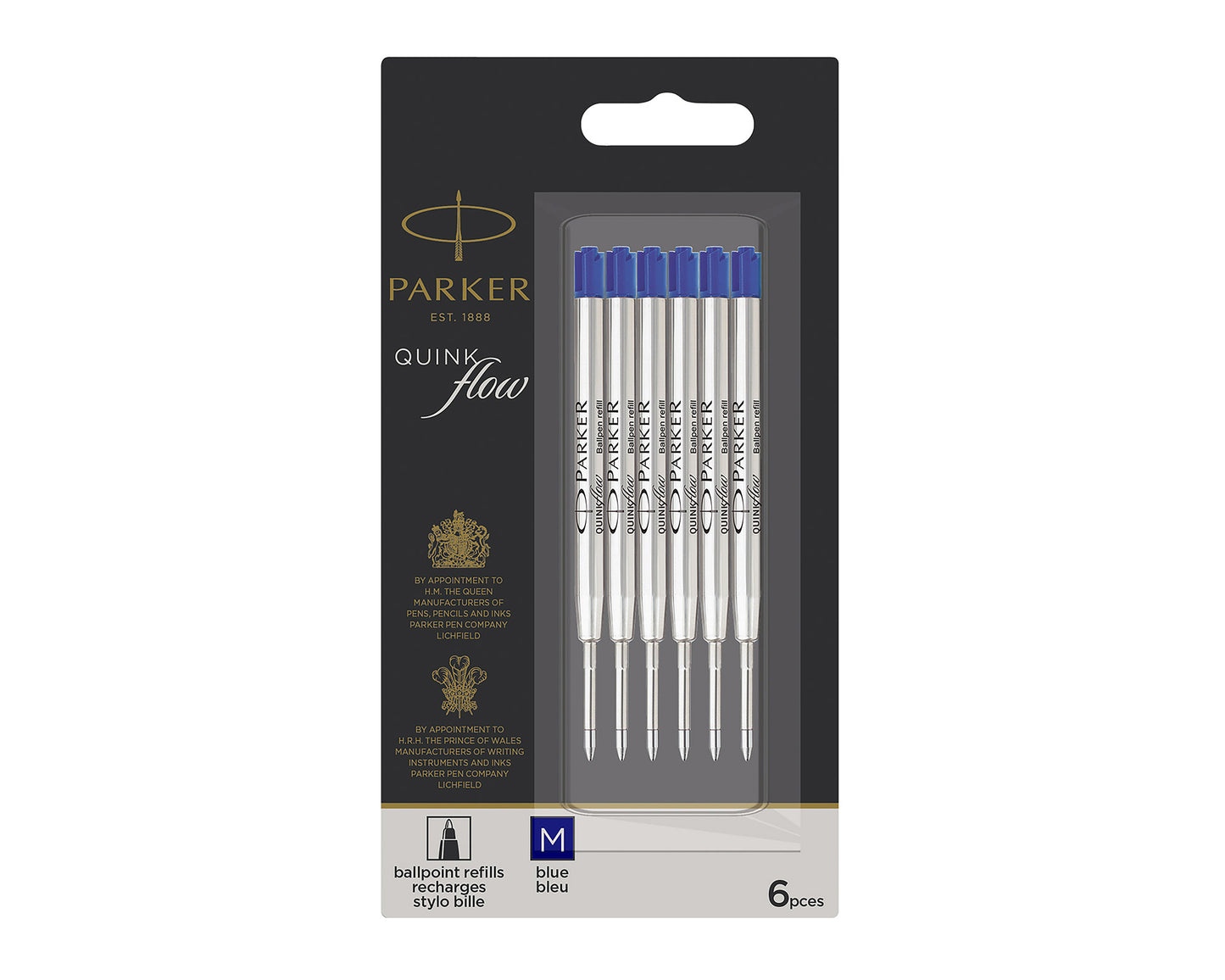 Parker Quinkflow Ballpoint Refill Medium Blue 6-Pack