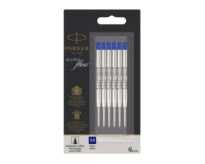 Parker Quinkflow Ballpoint Refill Medium Blue 6-Pack