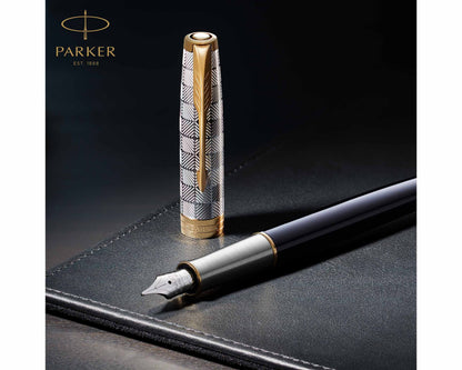 Parker Sonnet Deluxe Silver Mistral GT Fountain Pen - 18k Gold Fine nib