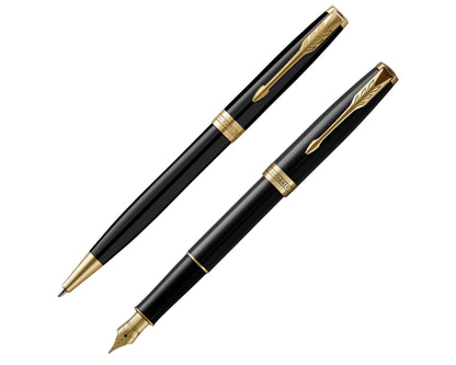 Parker Sonnet Duo Set Black Lacquer GT Ballpoint & Fountain Pen