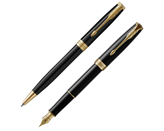 Parker Sonnet Duo Set Black Lacquer GT Ballpoint & Fountain Pen
