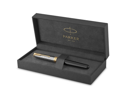 Parker Sonnet Premium Metal & Black GT Fountain Pen - 18k Fine nib