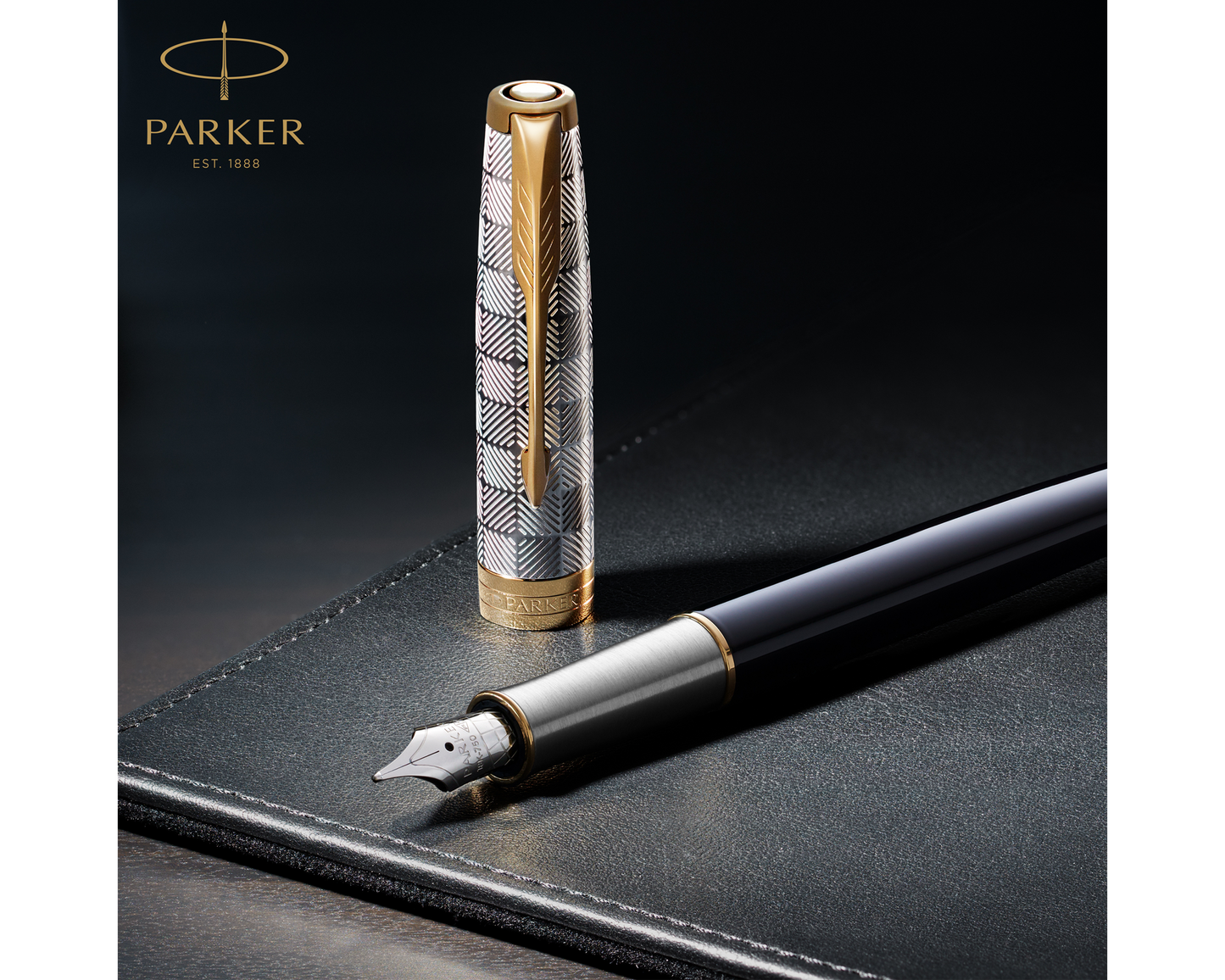 Parker Sonnet Premium Metal & Black GT Fountain Pen - 18k Fine nib