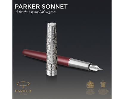 Parker Sonnet Premium Metal & Red CT Fountain Pen - 18k Fine nib