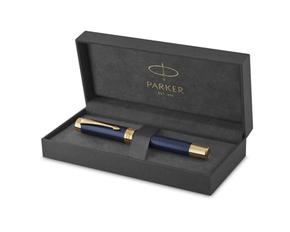 Parker Duofold Prestige Blue Chevron GT Fountain Pen - 18k Gold nib