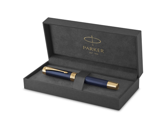 Parker Duofold Prestige Blue Chevron GT Fountain Pen - 18k Gold nib