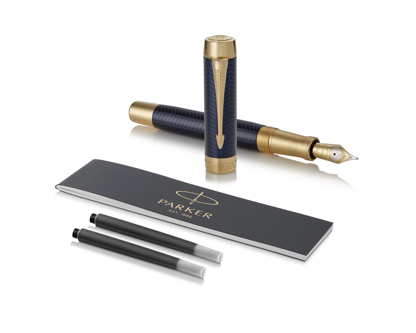 Parker Duofold Prestige Blue Chevron GT Fountain Pen - 18k Gold nib