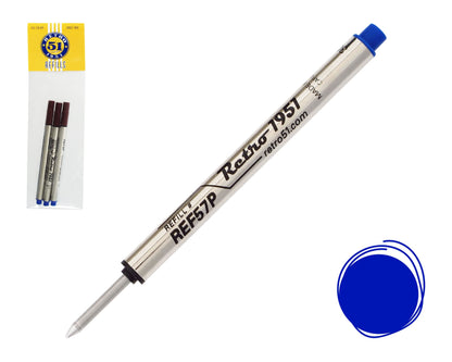 Retro51 Blue Capless Rollerball Refill 3-Pack