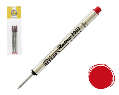 Retro51 Red Capless Rollerball Refill 3-Pack