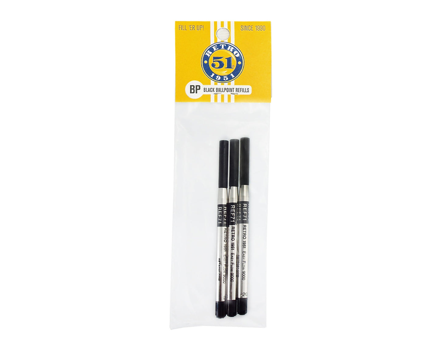 Retro51 Black Easy Flow 9000 Ballpoint Refill 3-Pack