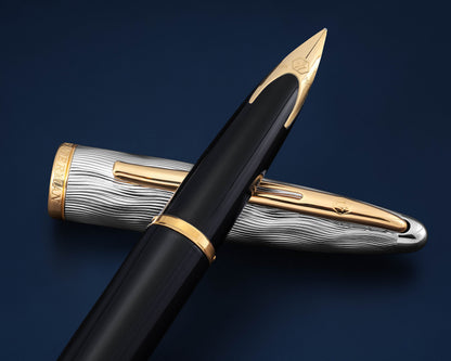 Waterman Carène Reflections of Paris Deluxe Black & Metal GT Fountain Pen - Fine nib