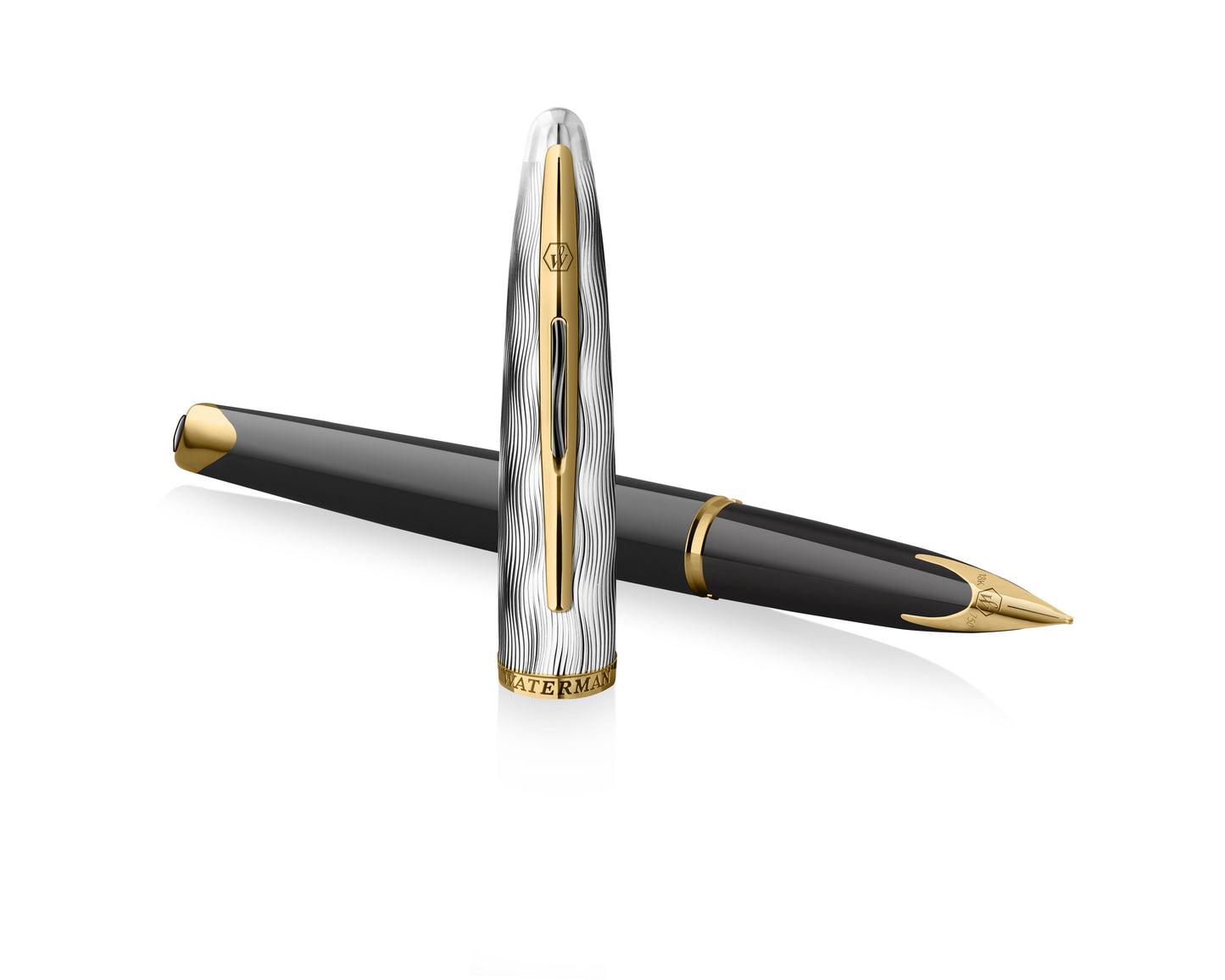 Waterman Carène Reflections of Paris Deluxe Black & Metal GT Fountain Pen - Fine nib