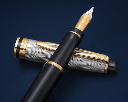 Waterman Expert Reflections of Paris Deluxe Black & Metal GT Fountain Pen - Medium nib