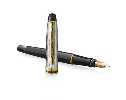 Waterman Expert Reflections of Paris Deluxe Black & Metal GT Fountain Pen - Medium nib
