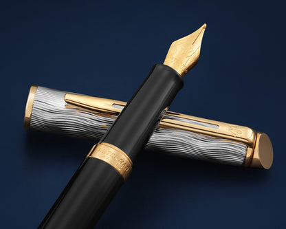 Waterman Hémisphère Reflections of Paris Deluxe Black GT Fountain Pen - Medium nib
