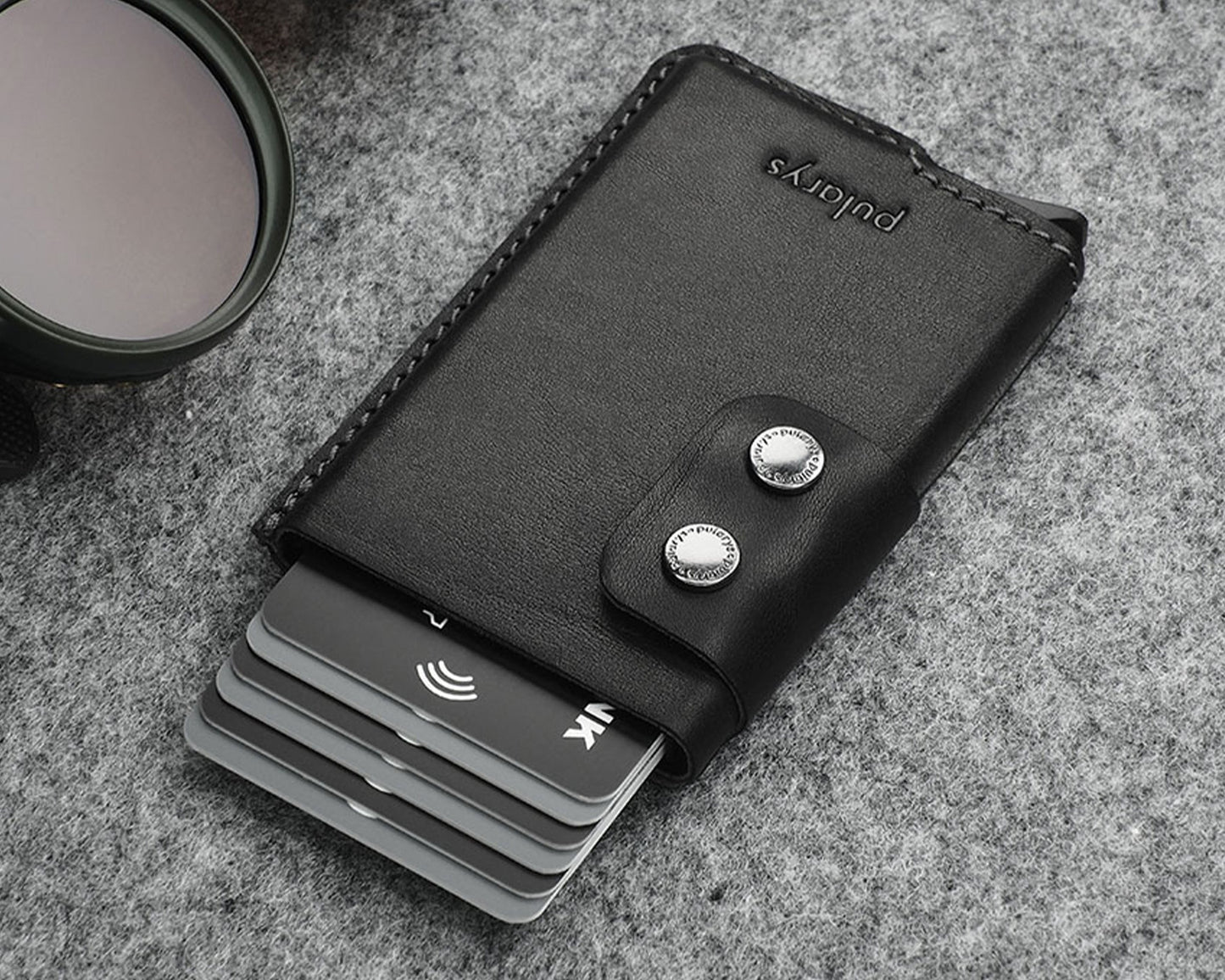 Pularys - FUNKY RFID Wallet Black on a desk