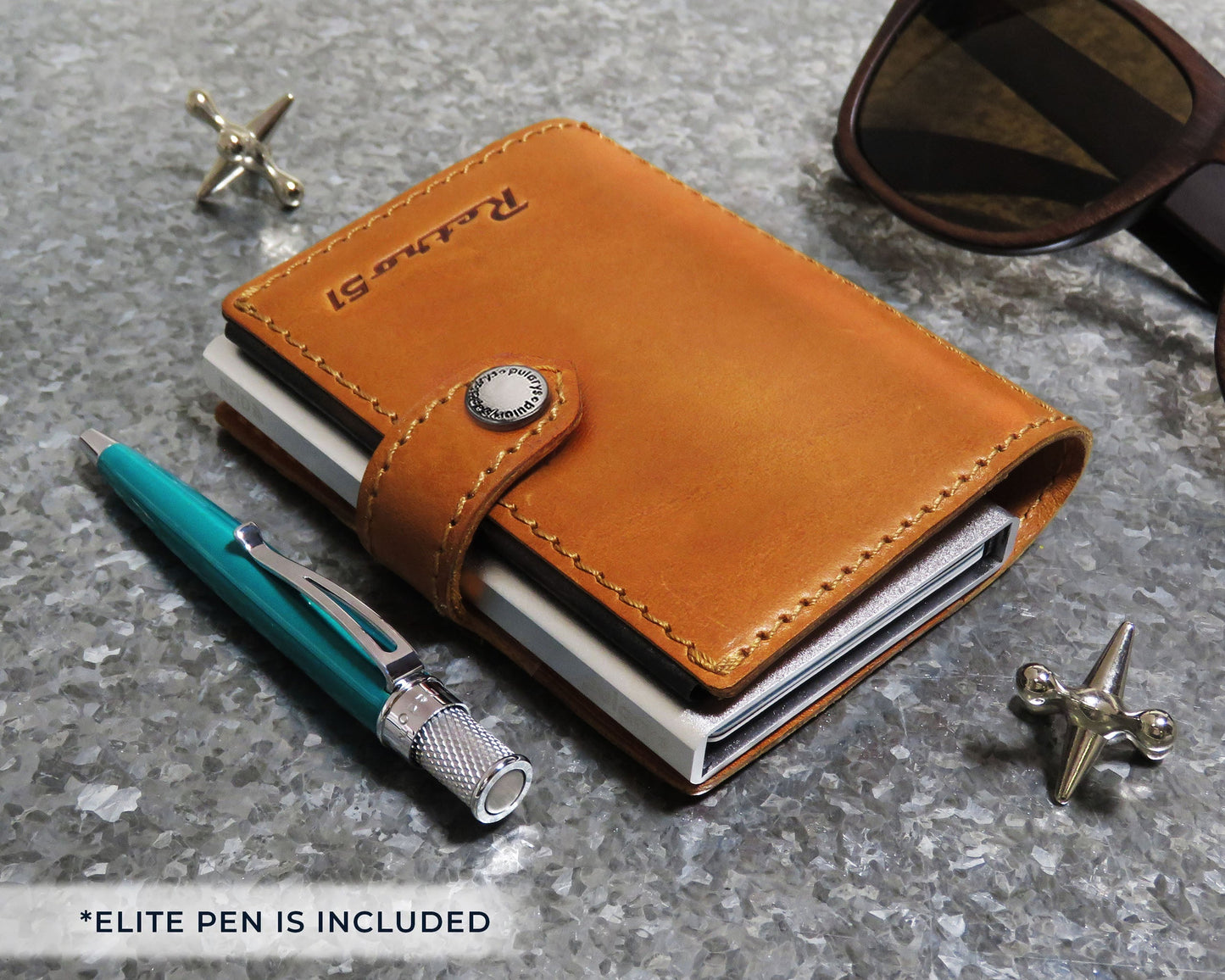 MODERN TRAVELER Wallet | Cognac with Turquoise Tornado™ Elite Pen